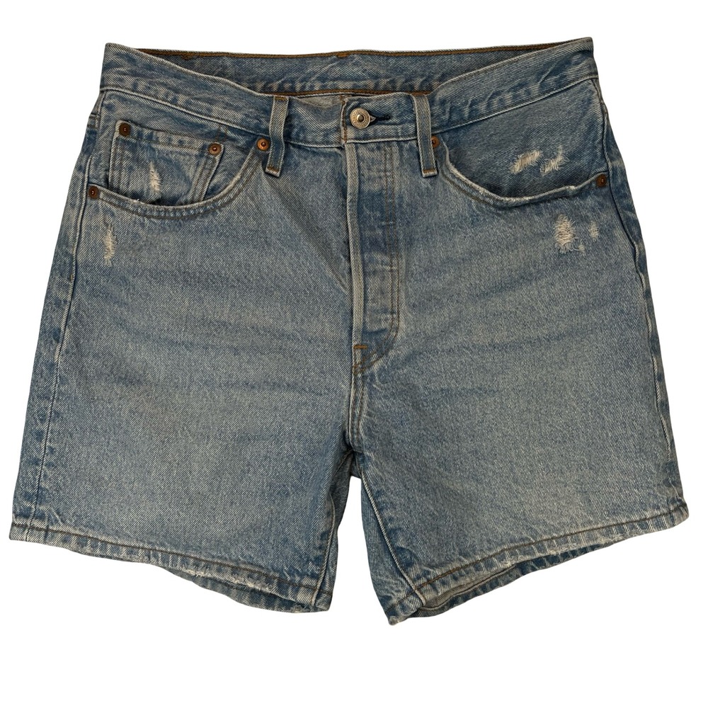 Levi's Women Denim Shorts Light Blue 501 Original Distressed‎ Summer 30